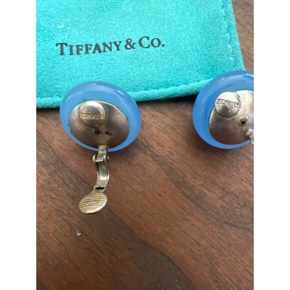 Vintage Clip-on Earrings Rhinestones Blue Chaldecony Stone Made France Antique - Picture 10 of 10